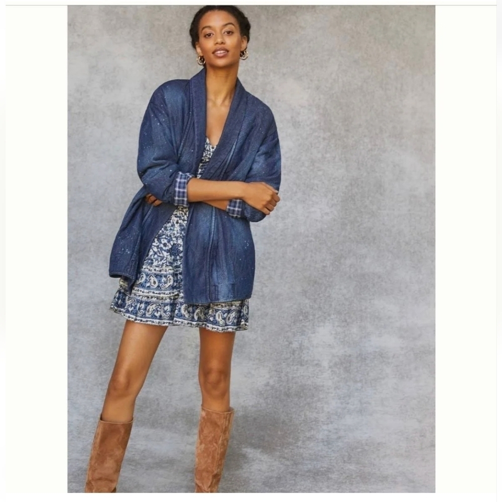 Anthropologie Pilcro Quilted Denim Kimono Jacket, Size L   oversized  Sz…